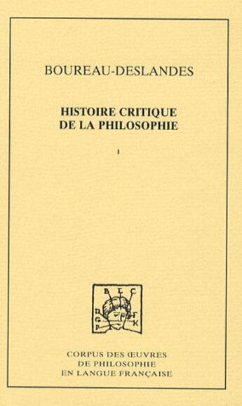 Couverture du livre « Histoire critique de la philosophie » de Boureau Desland aux éditions Pu De Dijon