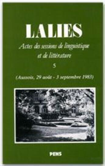 Couverture du livre « Revue lalies n.5 » de  aux éditions Presses De La Sorbonne Nouvelle