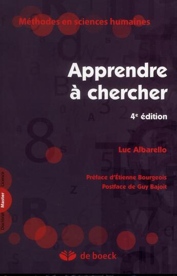 Couverture du livre « Apprendre à chercher (4e édition) » de Luc Albarello aux éditions De Boeck Superieur
