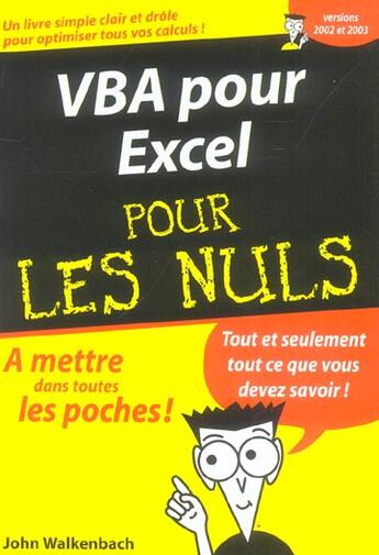 Couverture du livre « Vba pour excel » de John Walkenbach aux éditions First Interactive