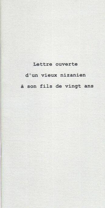 Couverture du livre « Lettre ouverte d'un vieux nizanien à son fils de vingt ans » de Lionel Cachard aux éditions Le Realgar