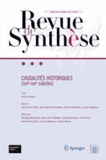 Couverture du livre « Revue de synthèse Volume 135 n° 1 / mars 2014 : Causalités historiques : XVIe-XXIe siècle » de Eric Brian aux éditions Springer