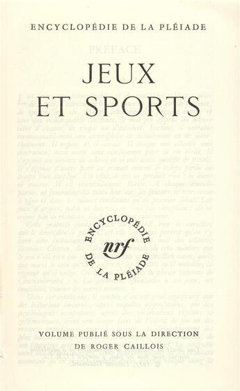 Couverture du livre « Jeux et sports » de  aux éditions Gallimard