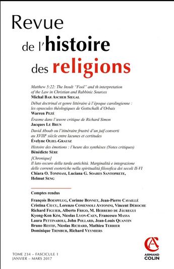 Couverture du livre « Revue De L'Histoire Des Religions ; 1/2017 ; Varia » de Revue De L'Histoire Des Religions aux éditions Armand Colin