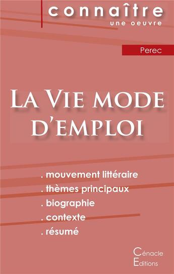 Couverture du livre « La vie mode d'emploi, de Georges Perec » de  aux éditions Editions Du Cenacle