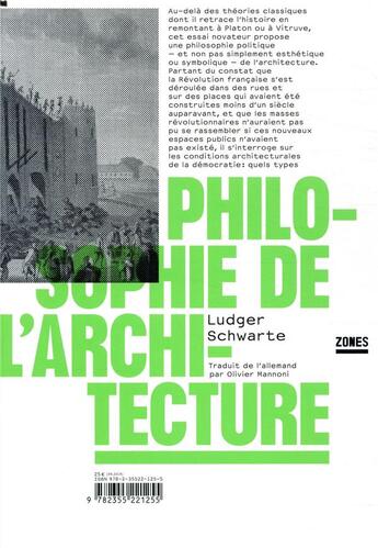 Couverture du livre « Philosophie de l'architecture » de Ludger Schwarte aux éditions Zones