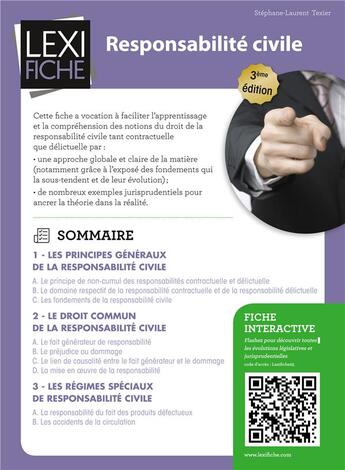 Couverture du livre « Responsabilité civile (3e édition) » de Stephane-Laurent Texier aux éditions Enrick B.