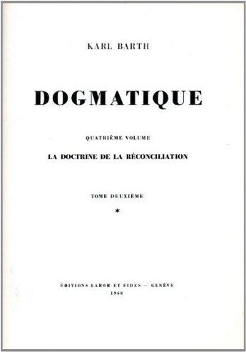 Couverture du livre « Dogmatique barth t.20 » de  aux éditions Labor Et Fides