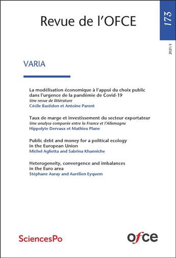 Couverture du livre « Revue de l'ofce n 173 - varia » de  aux éditions Ofce