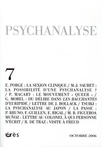 Couverture du livre « Psychanalyse 7 » de  aux éditions Eres