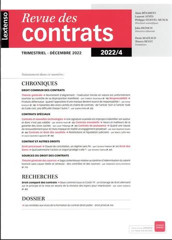 Couverture du livre « Revue des contrats n 4-2022 - vol04 » de  aux éditions Lgdj