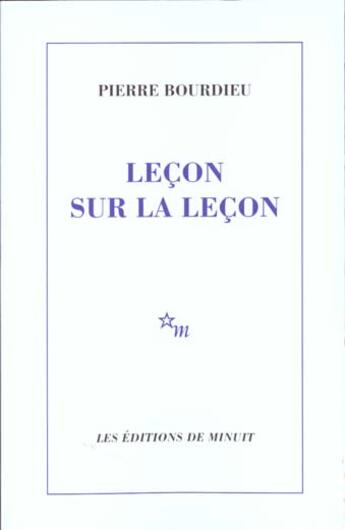 Couverture du livre « Leçon sur la leçon » de Pierre Bourdieu aux éditions Minuit