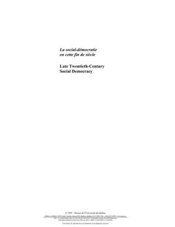 Couverture du livre « La social-démocratie en cette fin de siècle ; late twentieth-century social democracy » de Jean-Guy Prevost et Jean-Pierre Beaud aux éditions Presses De L'universite Du Quebec