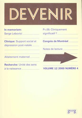 Couverture du livre « Devenir vol 12 n 4 2000 » de  aux éditions Georg