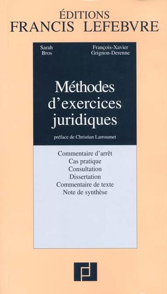 Couverture du livre « Methodes d'exercices juridiques » de Sarah Bros aux éditions Lefebvre