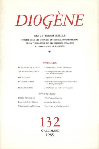 Couverture du livre « Diogene 132 » de Collectifs Gallimard aux éditions Gallimard