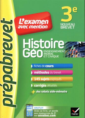 Couverture du livre « Histoire-geographie emc 3e - prepabrevet l'examen avec mention » de Marielle Chevallier aux éditions Hatier