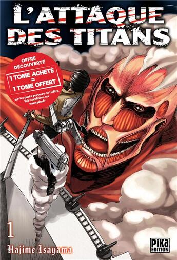 Couverture du livre « L'attaque des titans - pack tomes 1 et 2 - l'attaque des titans pack decouverte t01 et t02 » de Hajime Isayama aux éditions Pika