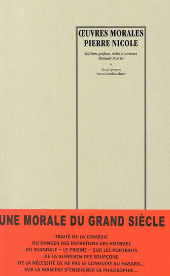 Couverture du livre « Oeuvres morales » de Pierre Nicole aux éditions Manucius