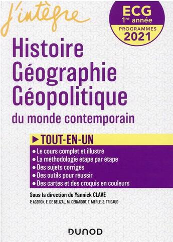 Couverture du livre « ECG 1 : histoire, géographie, géopolitique ; manuel » de Yannick Clave et Mylene Peron et Sabrina Tricaud et Thomas Merle aux éditions Dunod