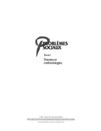 Couverture du livre « Problèmes sociaux Tome 1 ; théories et méthodologies » de R Mayer et Dorvil aux éditions Pu De Quebec