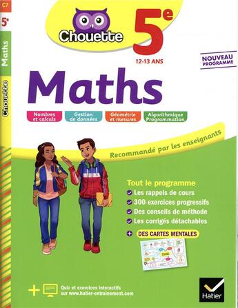 Couverture du livre « Chouette entrainement - 7 - maths 5e - cahier d'entrainement et de revision » de Bonnefond Gerard aux éditions Hatier