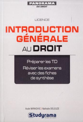 Couverture du livre « Introduction générale au droit » de Aude Mirkovic aux éditions Studyrama