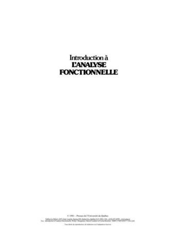 Couverture du livre « Introduction à l'analyse fonctionnelle » de Corina Reischer et Walter Hengartner et Marcel Lambert aux éditions Presses De L'universite Du Quebec