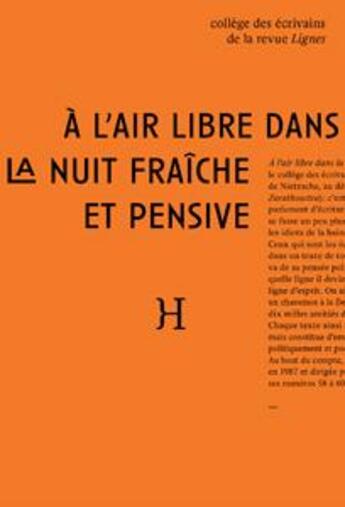 Couverture du livre « À l'air libre dans la nuit fraiche et pensive » de  aux éditions Hippocampe