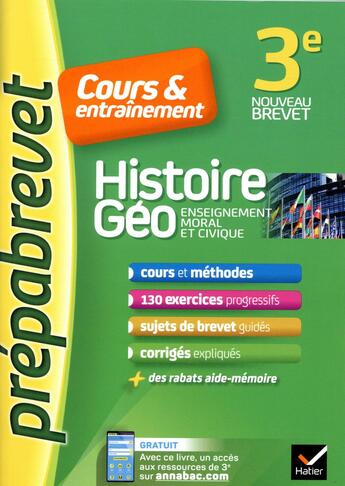 Couverture du livre « Histoire-geographie emc 3e - prepabrevet cours & entrainement » de Marielle Chevallier aux éditions Hatier