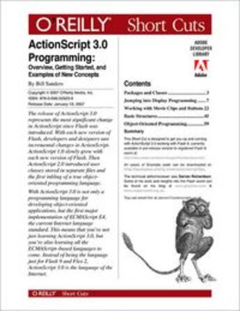 Couverture du livre « ActionScript 3.0 programming ; overview, getting started and examples of new concepts » de William Sanders aux éditions O Reilly