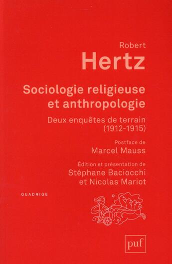 Couverture du livre « Sociologie religieuse et anthropologie » de Robert Hertz aux éditions Puf