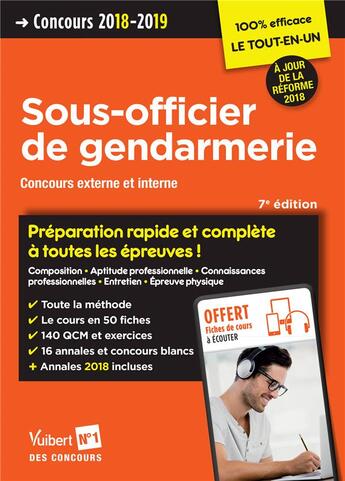 Couverture du livre « Sous-officier de gendarmerie ; concours externe et interne, catégorie B (édition 2018/2019) » de  aux éditions Vuibert