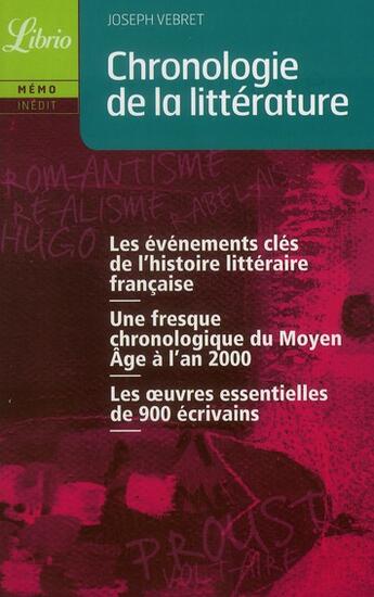 Couverture du livre « Chronologie de la litterature » de Joseph Vebret aux éditions J'ai Lu