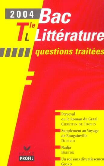 Couverture du livre « Bac littérature ; terminale L ; questions traitées (édition 2004) (édition 2004) » de  aux éditions Hatier