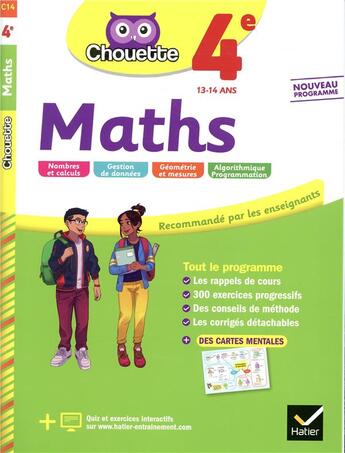 Couverture du livre « Chouette entrainement - 14 - maths 4e - cahier d'entrainement et de revision » de Bonnefond Gerard aux éditions Hatier