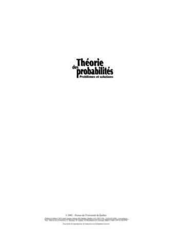 Couverture du livre « Théorie des probabilités ; problèmes et solutions » de  aux éditions Presses De L'universite Du Quebec