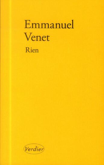 Couverture du livre « Rien » de Emmanuel Venet aux éditions Verdier