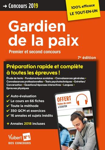 Couverture du livre « Gardien de la paix ; premier et second concours ; préparation rapide et complète à toutes les épreuves ! (concours 2019) » de  aux éditions Vuibert