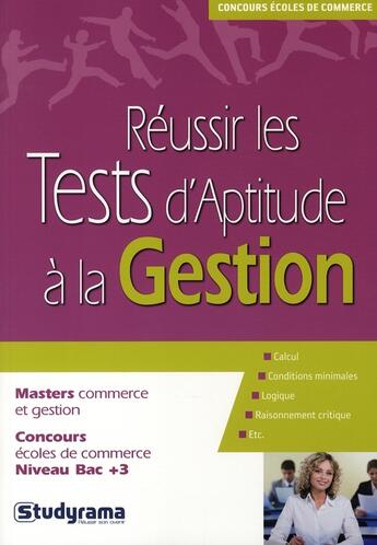 Couverture du livre « Réussir les tests d'aptitude à la gestion » de  aux éditions Studyrama