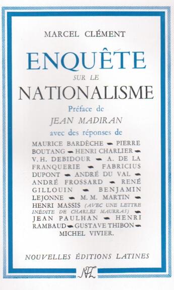 Couverture du livre « Enquête sur le nationalisme » de Marcel Clement aux éditions Nel