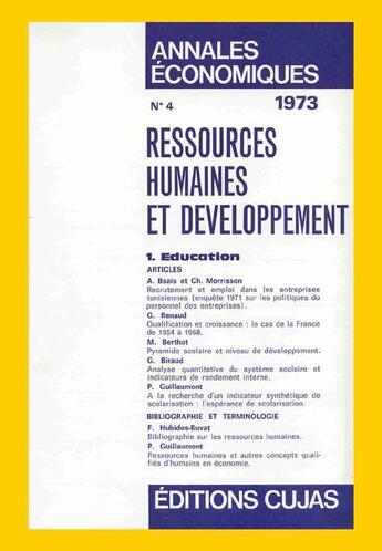 Couverture du livre « Ressources humaines et développement ; éducation » de Annales Economiques De L'Universite De Clermont Ferrand aux éditions Cujas