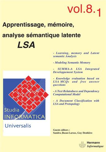 Couverture du livre « Apprentissage, mémoire, analyse sémantique latente » de  aux éditions Hermann