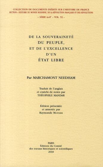 Couverture du livre « De la souveraineté du peuple, et de l'excellence d'un état libre » de Marchamont Needham aux éditions Cths Edition