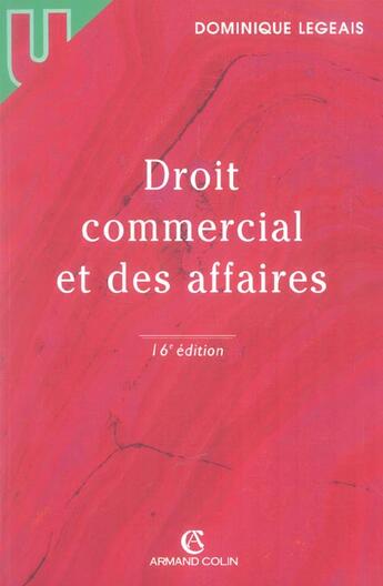 Couverture du livre « Droit Commercial Et Des Affaires » de Legeais/Dominique aux éditions Armand Colin