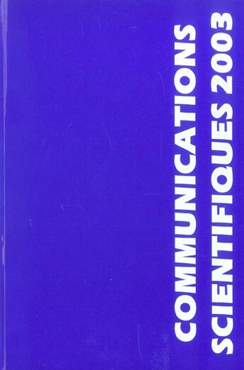 Couverture du livre « Communications scientifiques mapar 2003 » de  aux éditions Mapar