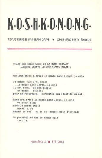 Couverture du livre « K.O.S.H.K.O.N.O.N.G. N 5 » de Daive Jean (Dir.) aux éditions Eric Pesty