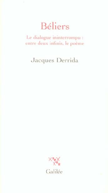 Couverture du livre « Beliers » de Jacques Derrida aux éditions Galilee