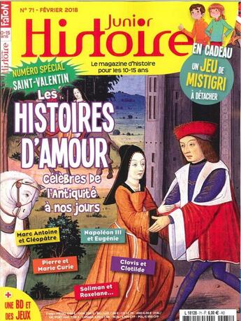 Couverture du livre « Histoire junior n 71 special saint valentin fevrier 2018 » de  aux éditions Histoire Junior