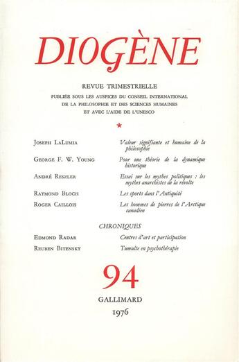 Couverture du livre « Diogene 94 » de Collectifs Gallimard aux éditions Gallimard